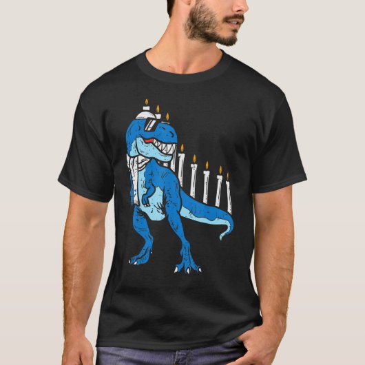 T-shirt Trex Dinosaur Menorah Hanoukka Chanukah Jewish Boy (Devant)