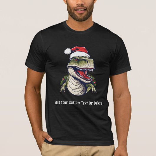 T-shirt Trex Dinosaur Santa Hat Noël (Devant)