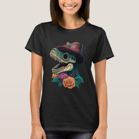 T-shirt Trex Dinosaur Sugar Skull Sombrero Cinco de mayo M (Devant)