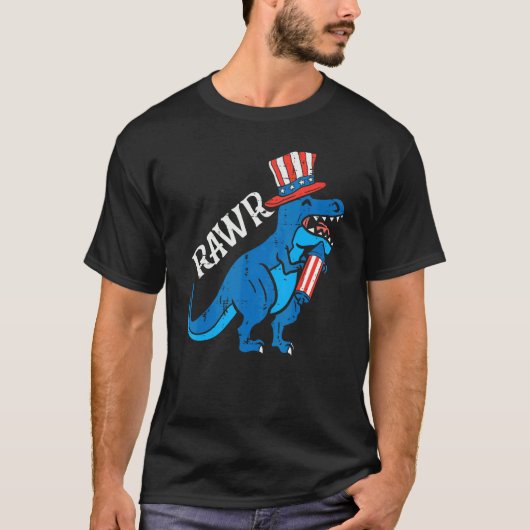 T-shirt Trex Rawr Us Casquette Dino 4 juillet (Devant)