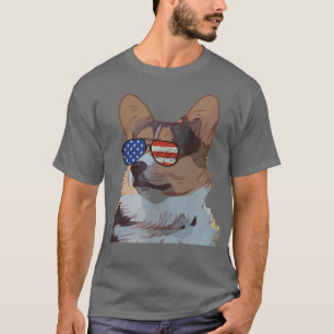 T-shirt Tri Corgi 4 juillet Chien portant des lunettes de