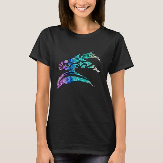 T-shirt Tribal Dolphin Pod Ocean (Devant)