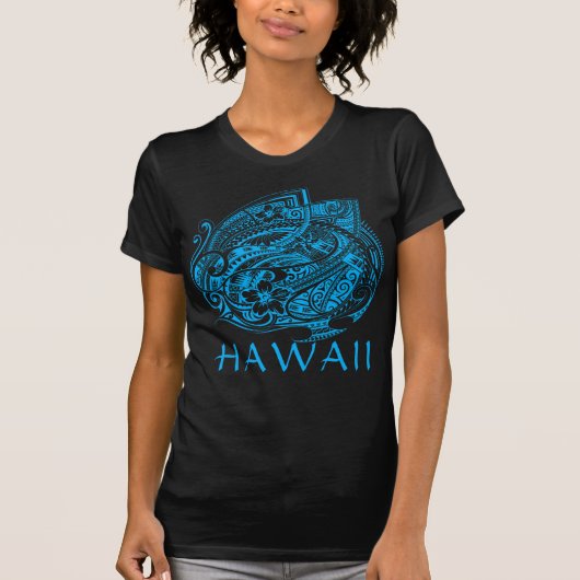 T-shirt TRIBAL HIBISICUS POLYNÉSIEN HAWAII LtBlue (Devant)