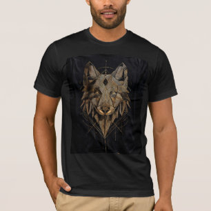 T-Shirt Tribal Loup Géométrique Noir