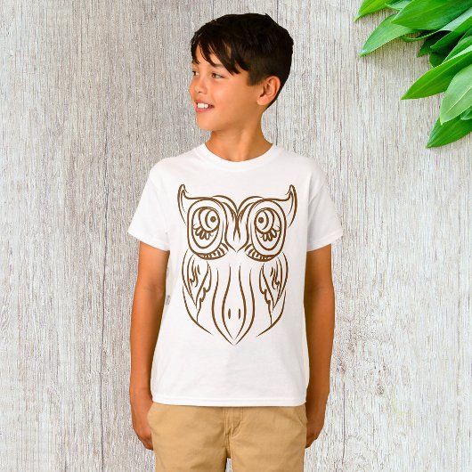 T-shirt Tribal Owl Line Art moderne Brown Abstrait
