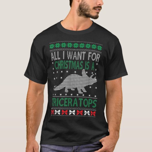 T-shirt Triceratops Dinosaur Ugly Christmas Design Style F (Devant)