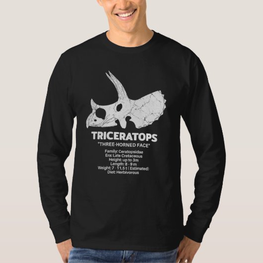 T-shirt Triceratops Fossil Skull Dinosaur Fact Sheet (Devant)