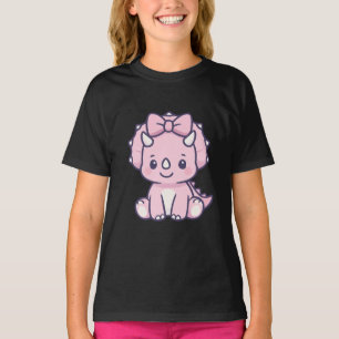 T-shirt Tricératops Roses Cute Dinosaure avec Bow - Dessin