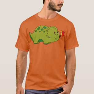 T-shirt Tricératops Vert Cute Dinosaure Avec Petit Beurre
