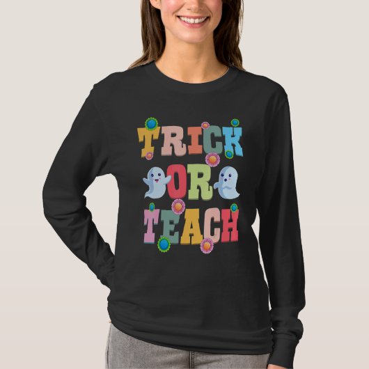 T-shirt Trick Or Teach Halloween Teacher Cute Ghost Retro (Devant)