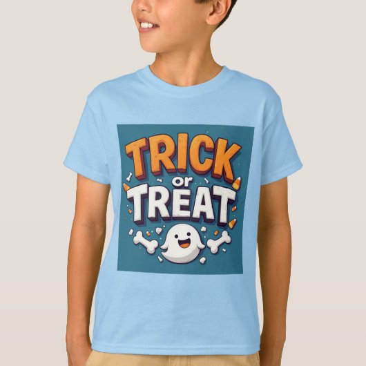 T-shirt Trick Or Treat Halloween Cartoon Ghost (Devant)