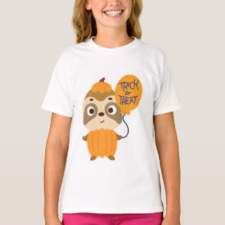 T-shirt Trick or Treat Halloween Sloth Citrouille Kids Shi