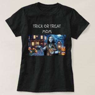 T-shirt Trick or Treat Mom AI Robot with Citrouille & Bask