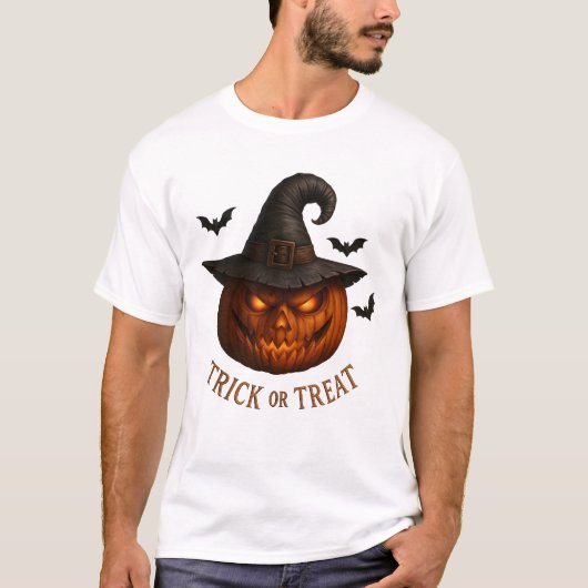 T-shirt Trick or Treat Pumpkin Witch Hat Halloween Design (Devant)
