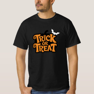 T-shirt Trick Or Treat Typographie Orange Chauve-Souris Ha
