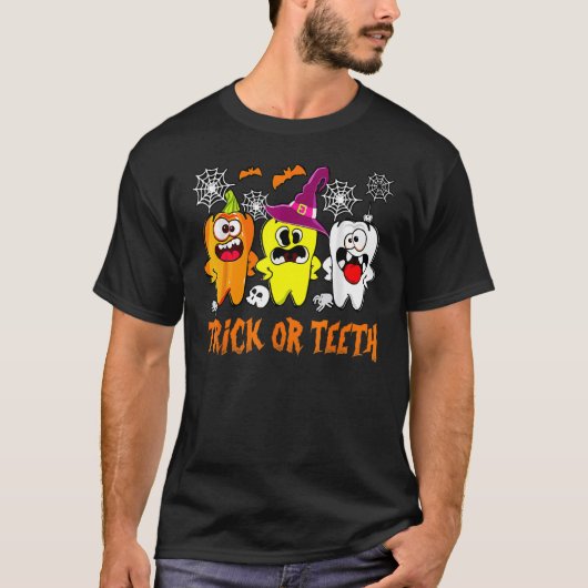 T-shirt Trick Ou Dents Denstist Costume D'Halloween Dental (Devant)