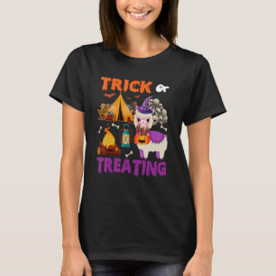 T-shirt Trick Ou Traiter Halloween Llama Camping Scary Sk