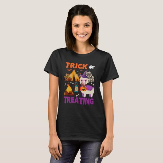 T-shirt Trick Ou Traiter Halloween Llama Camping Scary Sk (Devant entier)