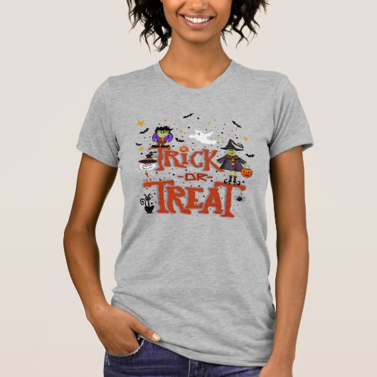 T-shirt Trick ou traiter sorcière Ghost Chat Fun Halloween (Devant)