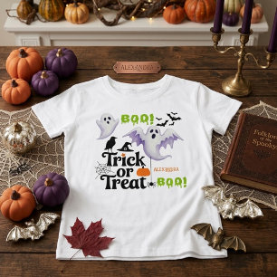 T-Shirt Trick ou Treat Fantôme Mignon Nom Personnalisé Hal
