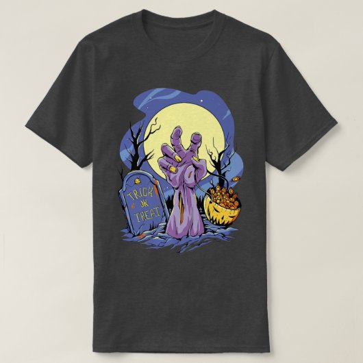 T-shirt Trick ou Treat Zombie Hand With Candy Halloween (Design devant)