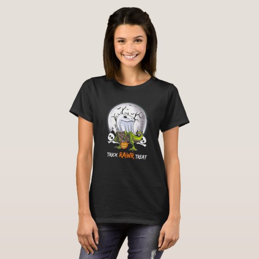 T-shirt Trick Rawr Treat Halloween Dinosaur T Rex Ghost Bo (Devant entier)