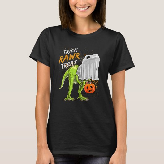 T-shirt Trick Rawr Treat Halloween Rex Dinosaur Ghost Boy (Devant)