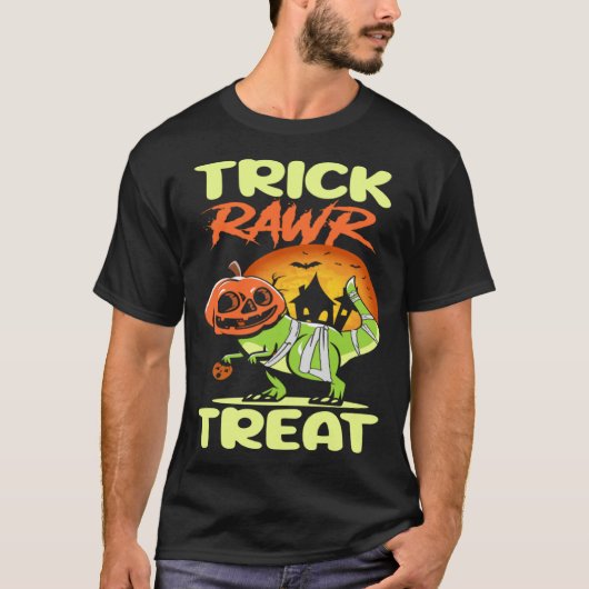 T-shirt Trick Rawr Treat Halloween Rex Dinosaur Ghost Boys (Devant)