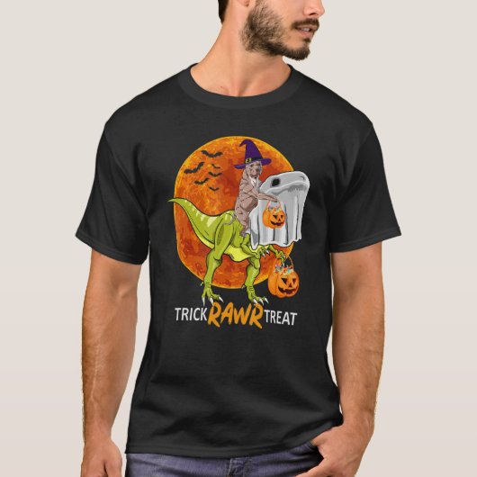 T-shirt Trick Rawr Treat Pitbull équitation Dinosaur Lune (Devant)