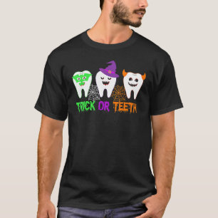 T-shirt Tricoter Ou Dents Dental Halloween Traiter Dentist