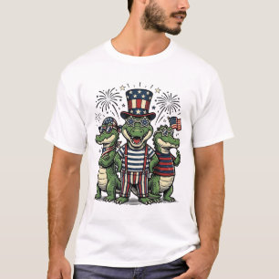 T-shirt Trio d'alligators patriotiques vintage quatrième j