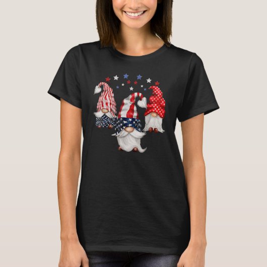 T-shirt Trio Gnomes 4 juillet Us Flag Independence Day (Devant)