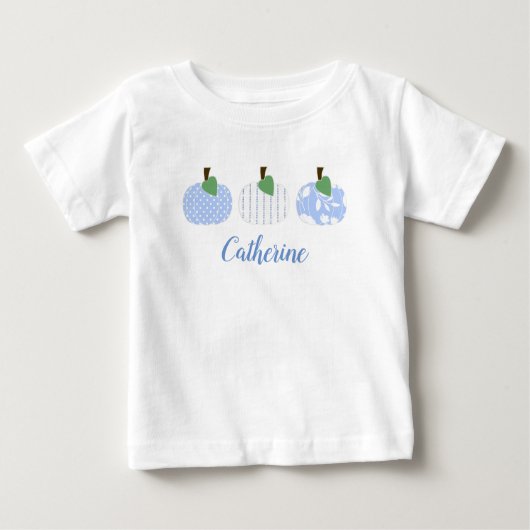 T-Shirt Trio pour Bébé Fille Citrouille Bleu Clair (Devant)