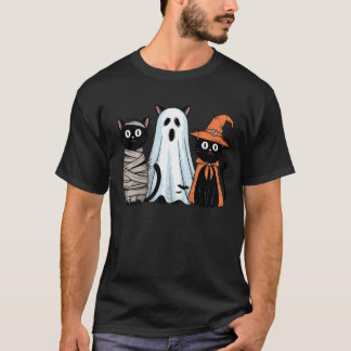 T-shirt Trio Rétro Drôle d'Halloween de Chat Noir Citrouil