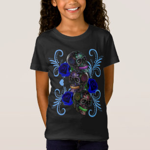 T-Shirt Triple Jour Noir Des Crânes Morts Roses Bleus