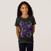 T-Shirt Triple Jour Noir Des Crânes Morts Roses Violets (Devant entier)