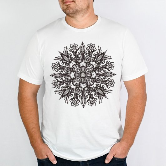 T-shirt Trippy noir et blanc cool psychédélique mandala
