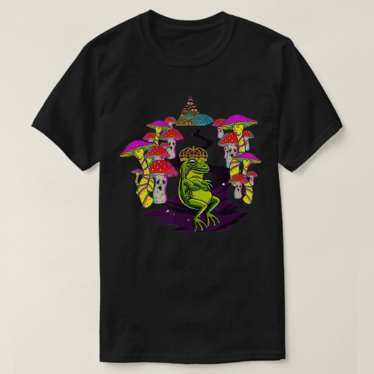 T-shirt Trippy Royal King Frog Champignons Magie psychédél (Design devant)
