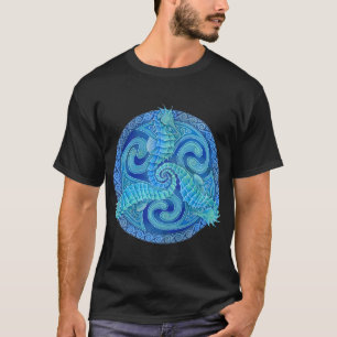 T-shirt Triskèle hippocampe bleu mandala celtique
