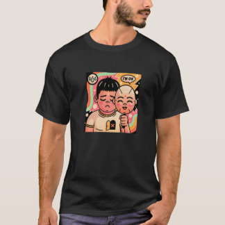 T-shirt Triste Garçon Prétendant Qu'Il Est Ok Illustration