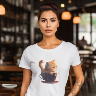 T-shirt Triste Tabby Cat Orange en Coffee Cup Graphic