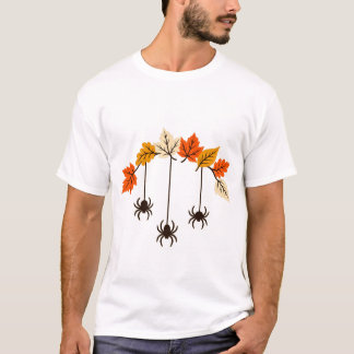 T-shirt Trois araignées pendues et arc de feuilles d'autom