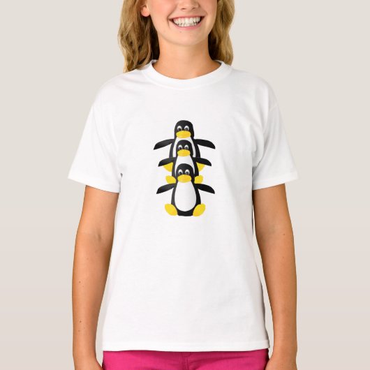 T-shirt Trois Bébés Penguins Dans Une Rangée (Devant)