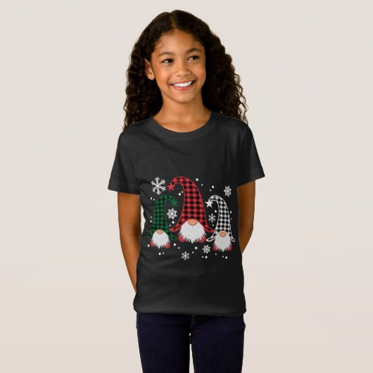 T-Shirt Trois Buffalo Gnomes Plaid Christmas Snowflakes (Devant entier)