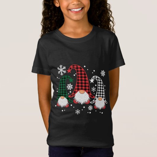 T-Shirt Trois Buffalo Gnomes Plaid Christmas Snowflakes (Devant)