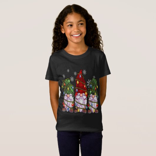 T-Shirt Trois Buffles Gnomes Plaid Red Christmas (Devant entier)
