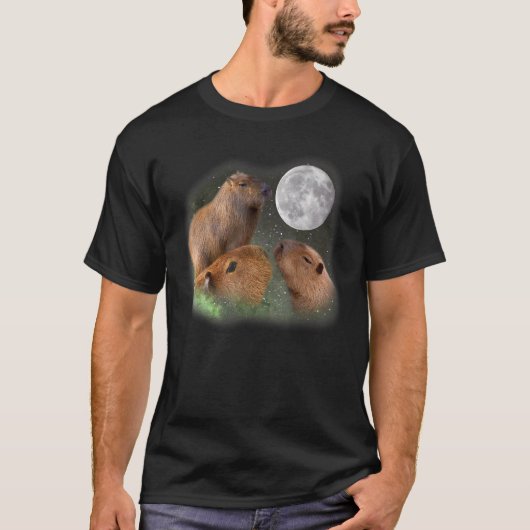 T-shirt Trois Capybaras Et Lune Capybara Humour Parodie (Devant)
