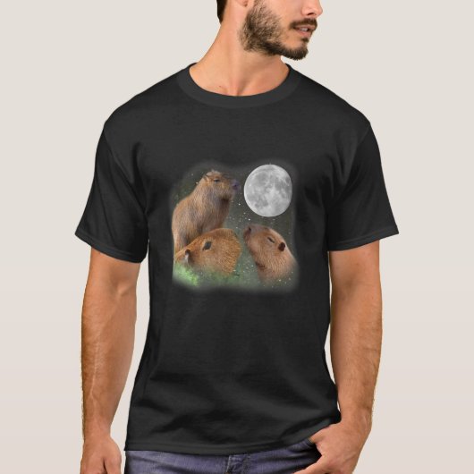 T-shirt Trois Capybaras Lune. Drôle Mignonne Parodie Anima (Devant)