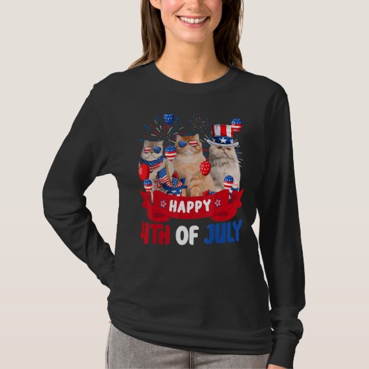 T-shirt Trois Chat Perse Happy 4 juillet Balloon Indepe (Devant)