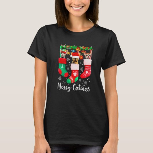 T-shirt Trois Chat Rex Devon En Chat Sock Joyeux Catmas (Devant)